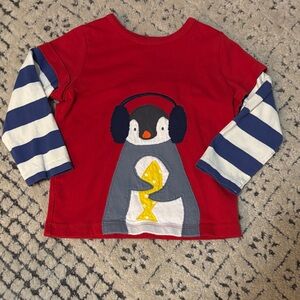 Baby Boden Red Penguin Long Sleeve Tee